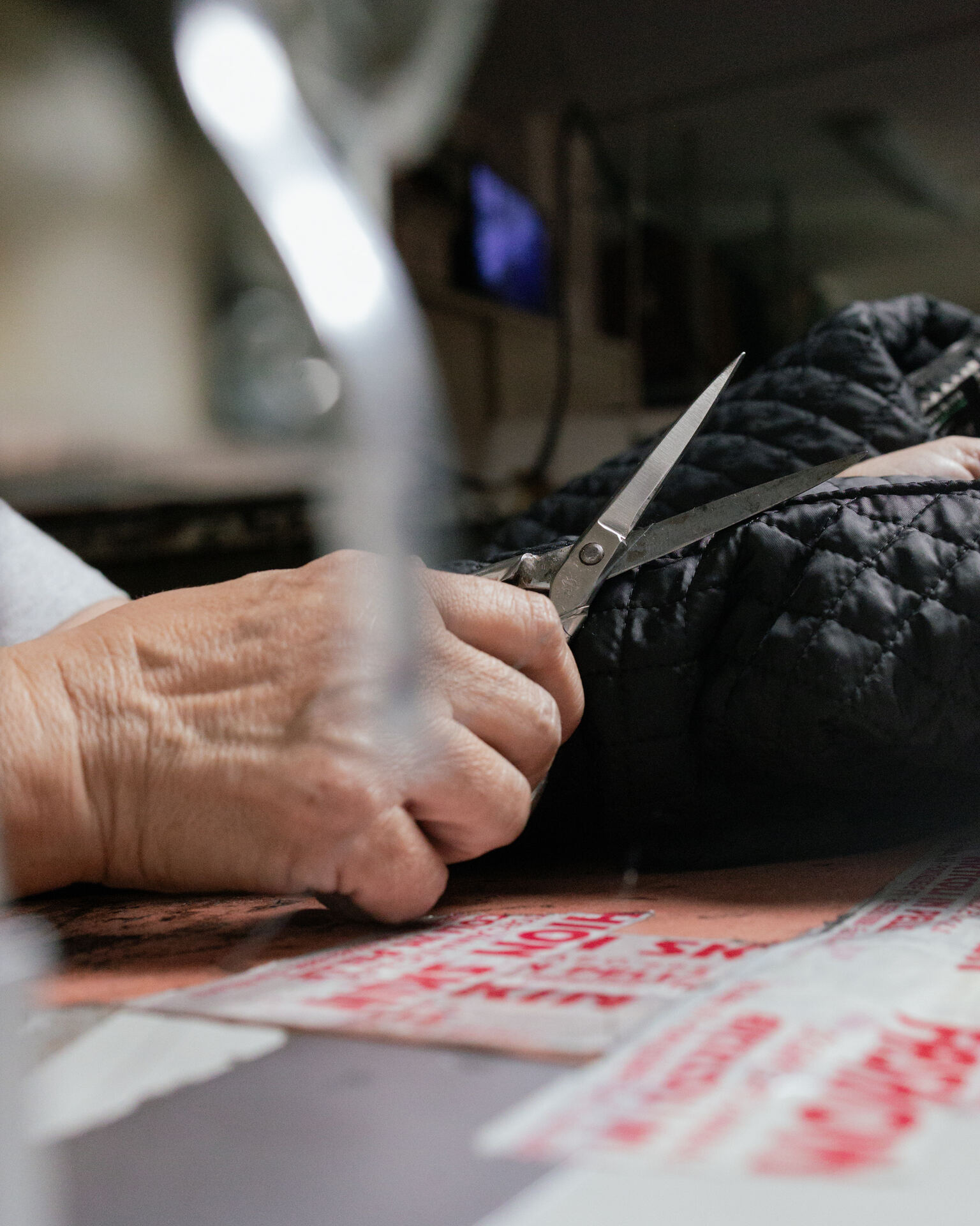 Cutting the leather by hand